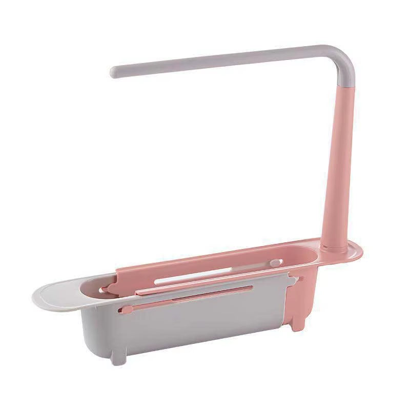 1Pc Multifunctional Telescopic Sink Storage Rack Upgraded Adjustable Sink Sponge Holder Expandable 2-In-1 for Home Kitchen
